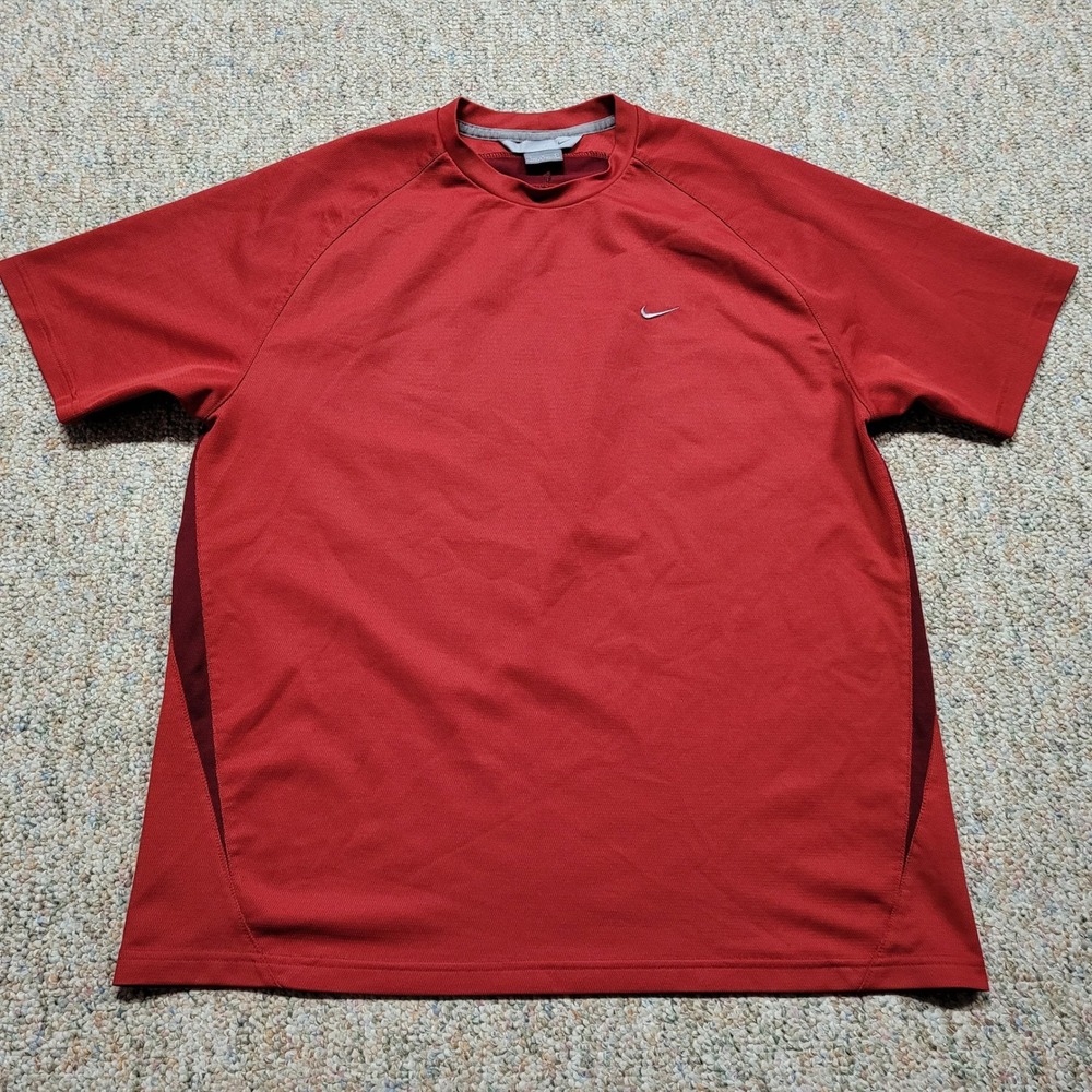 Nike Shirt Mens Large Red Short Sleeve Athletic Training Swoosh Tee Gym‎ Sports